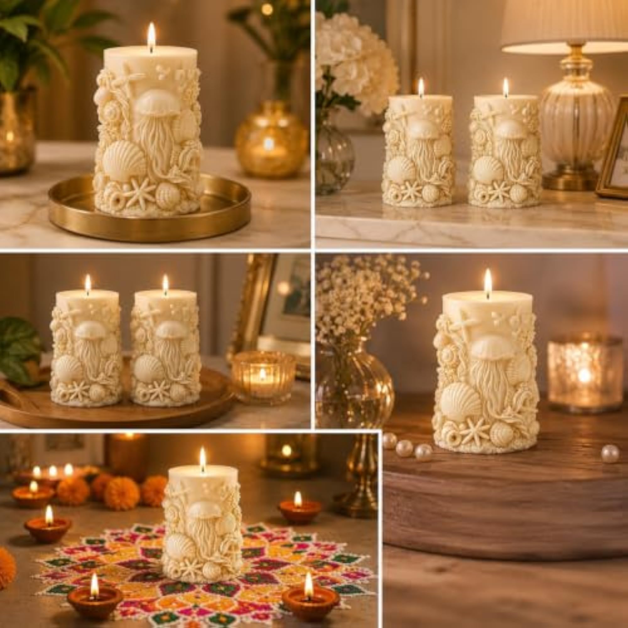 Sea Shell Elegance Ivory Sculpted Pillar Candle